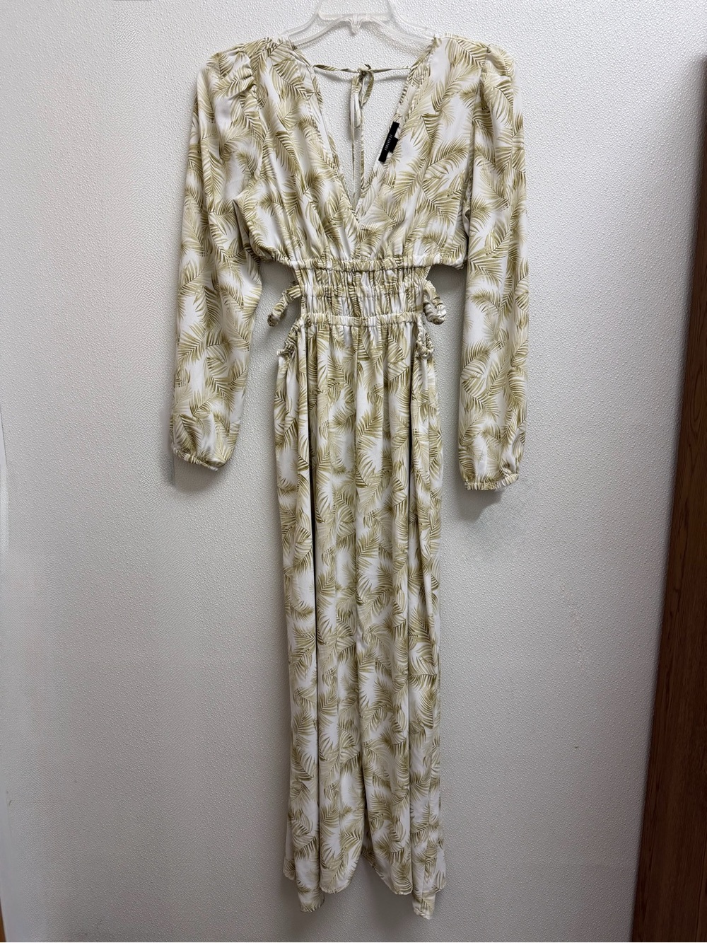 Women's Cream & Sage Palm-Print Maxi Dress